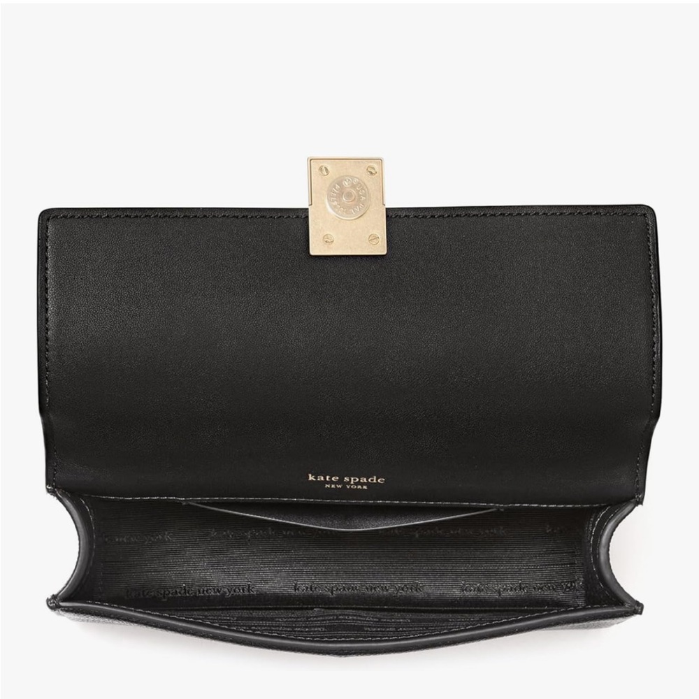 kate spade new york Deco Mini Leather Flap Chain Crossbody | luxury black clutch - Picture 5 of 8